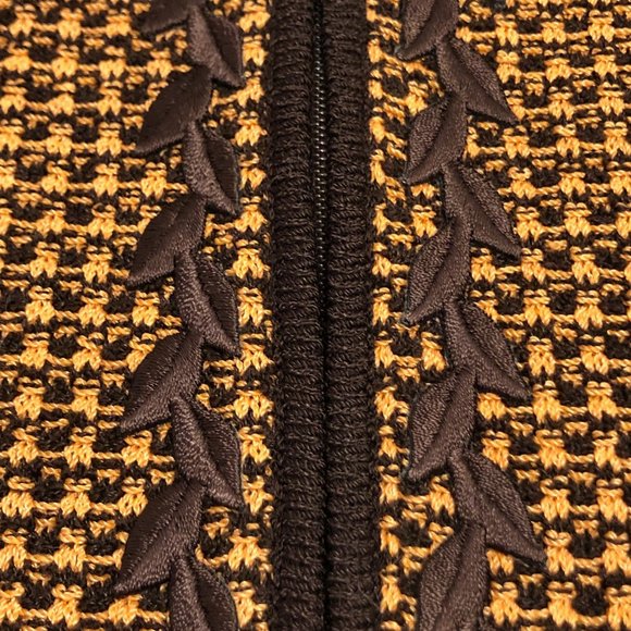 ST JOHN COLLECTION Size 10 Orange & Dark Brown Checked Front Zip Jacket - Picture 5 of 11